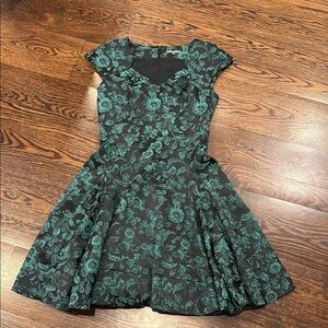 Zac Posen Black and Teal Floral Dress